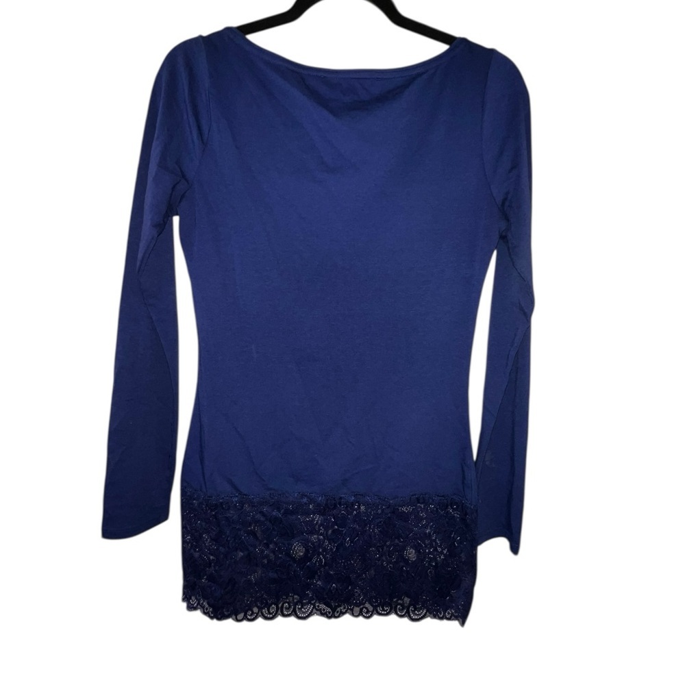 White House Black Market Blue Lace Hem Top